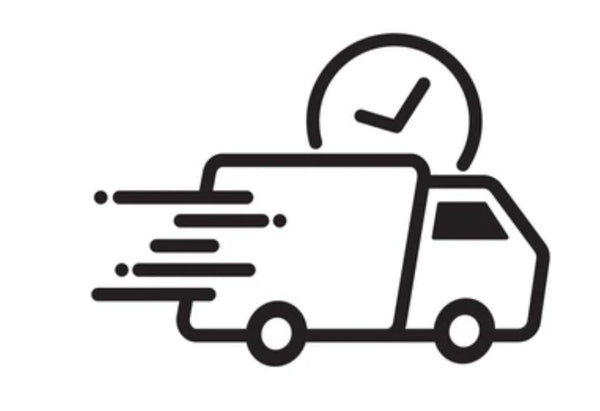 Icon of a delivery truck with a clock above it, symbolizing fast delivery.
